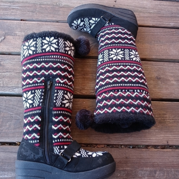 HILLARD & HANSON tall knit side zip faux fur lined wedge heel Boots Wo's Sz 7m. - Picture 7 of 8